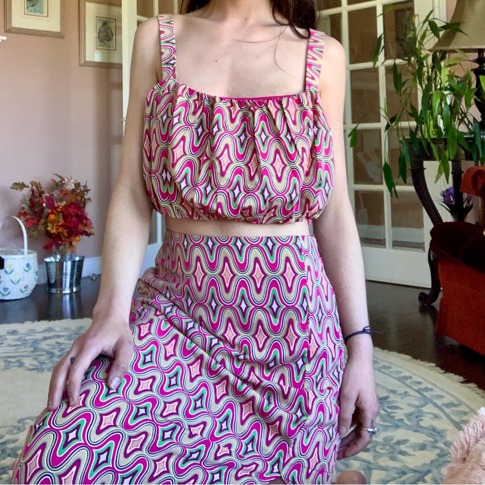 NWT Forever 21 retro print skirt and crop top set